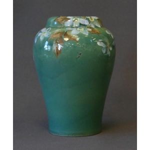 Attrib. Daisy Merton New Tone vase. Blossom decoration on green…