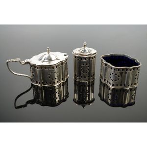 Sterling Silver Condiment Set With Cobalt Blue Inserts-5 Piece - S