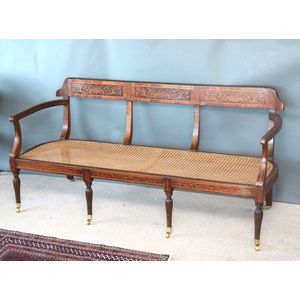 18th Century Italian Acanthus Marquetry Settee with Red Velvet Cushions