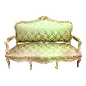 French Floral Settee in Cream and Green