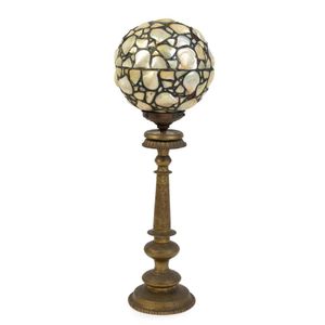 A middle Eastern brass table lamp base with Arts & Crafts pearl…