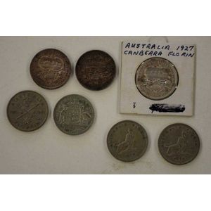 Seven Australian florins including 3x 1927 Parliament House