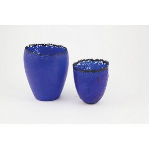 Sue Treanor, two cobalt blue pate de Verre glass vessels (2)