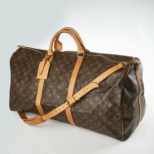 Silver Monogram Mirror Coated Canvas & Vachetta Leather Keepall 50  Bandouliere