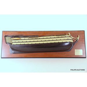 A mounted half model of H.M.S. Victory, a timber scale model…
