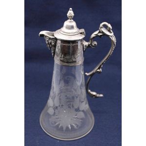 19th century etched glass and silver plate claret jug 29 cm…