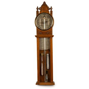 Admiral Fitzroy's wall barometer, oak case with brass bezel and…