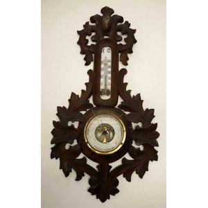 19th century Black Forest carved walnut barometer by S.…