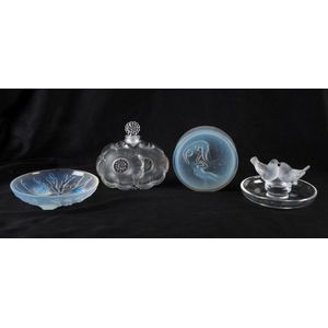 Lalique & Sabino French frosted glass dish, perfume bottle,…