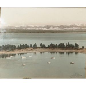 A rare Broma studio hand coloured photograph, harbour scene.…