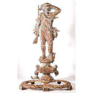 A Victorian cast iron gun stand, posed with hunter in Salute,…
