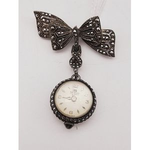 Quality marcasite watch on bow, German '800' silver bow brooch ...