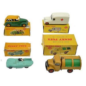Four Dinky toy car models, including 238 Jaguar type D racing…
