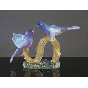 Murano Aventurine birds on branch centrepiece. Two coloured…