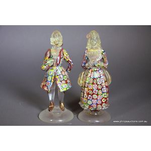 A fine pair of Murano glass 'Thousand Flower' figurines,…