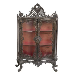 Miniature French vitrine cabinet, metal with two glazed doors,…