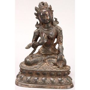 Sino-Tibetan bronze Tara, depicted seated with legs crossed&hellip;