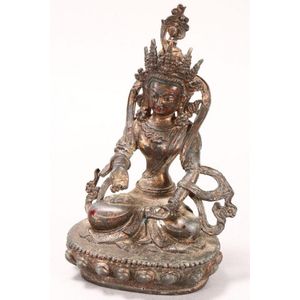 Sino-Tibetan bronze Tara, depicted seated with legs crossed, on&hellip;