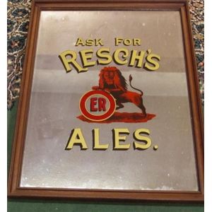 Resch's Ales advertising mirror, 66 cm x 50 cm approx with frame