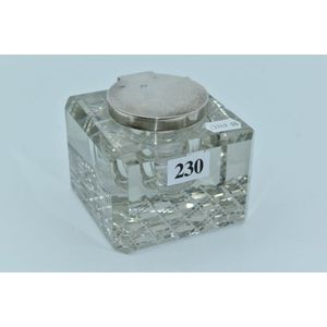 A large sterling silver lidded crystal inkwell, hallmarked…