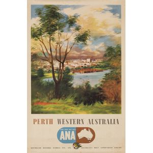 Australian National Airways: c.1960s travel poster 'Perth…