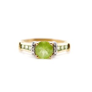 Peridot and Diamond 9ct Gold Ring - Size O - Rings - Jewellery