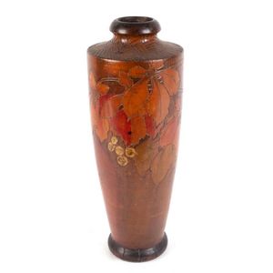 A pokerwork vase with berries and leaves, Tasmanian origin,…