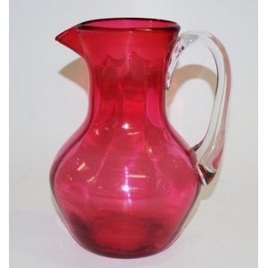 Ruby Glass Jug with Clear Handle - Vintage - British - Victorian - Glass