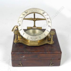 An uncommon late 19th century lacquered brass portable sundial…