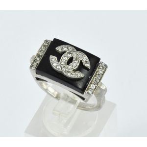 Chanel CC Blue Enamel Silver Tone Ring Size 52 at 1stDibs  chanel silver  ring chancel ring silver chanel cc ring silver