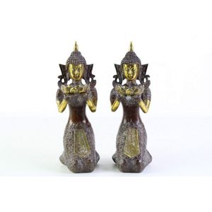 Pair of bronze seated Thai Buddha form candlesticks height 24 cm