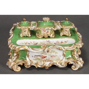 Lovely 19th century English porcelain standish, in rococo taste,…