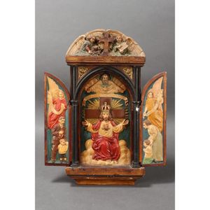 German wood and plaster house shrine, of arched form, set with…