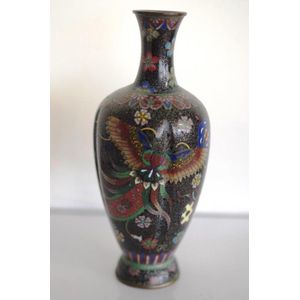 Small Japanese cloisonne vase with elaborate decoration.
