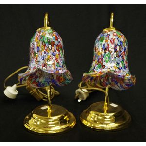 Pair brass based electric bedside lights each with decorative…