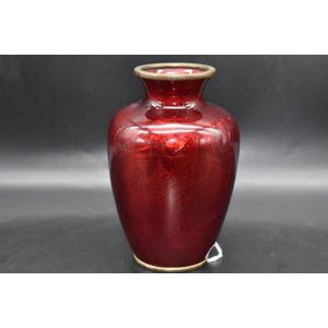 Japanese cloisonne vase with red ground depicting flower leaves