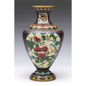 Birds and floral themed cloisonne vase, height 27 cm