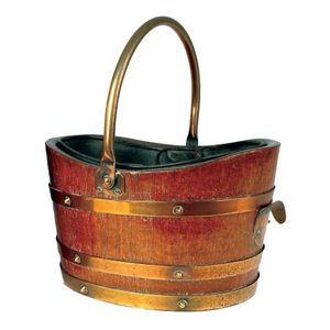 An old coopered oak coal scuttle with brass strapping, brass…