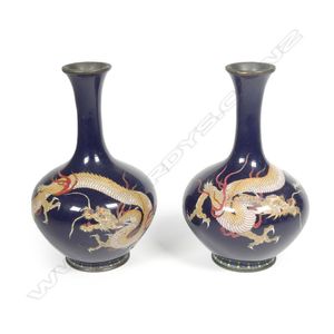 A pair of fine Japanese cloisonne specimen vases, baluster…
