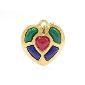 Yves saint laurent gold discount enameled peach chabacon heart pendant