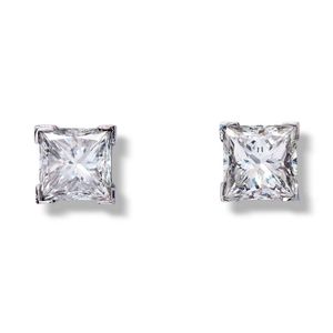 Pair of diamond ear studs, the square modified brilliant-cut ...