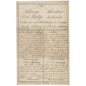 Fawkner, John Pascoe., The Melbourne Advertiser Port Phillip…