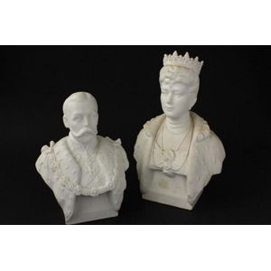 Two parian busts, depicting Queen Mary and King George V, both…