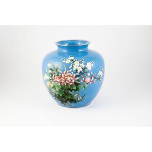 Large 20th century fine wireless cloisonne vase, mixed floral…