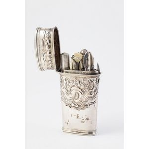 19th century European silver etui, floral scroll embossed, the…