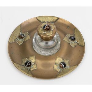 English Brass & Scottish Agate Mounted Inkwell English Brass & Scottish Agate Mounted Inkwell