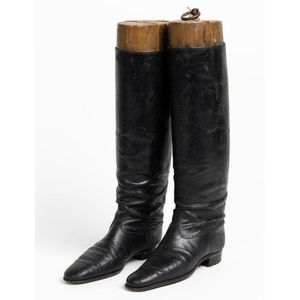 Red Boot Shapers Antique Leather Riding Boots with Wooden Boot Shapers, 20th Century ...