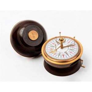 A brass mahogany desk ornament orrery, 20th century in the form…