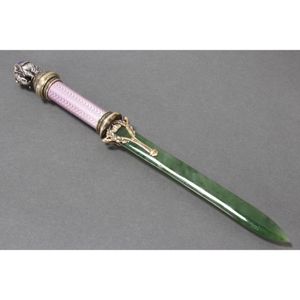 Lovely Russian silver, enamel and jade letter opener, set with…