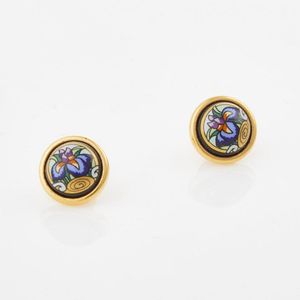Frey Wille, Claude Monet, iris, enamel gold plated earrings.&hellip;